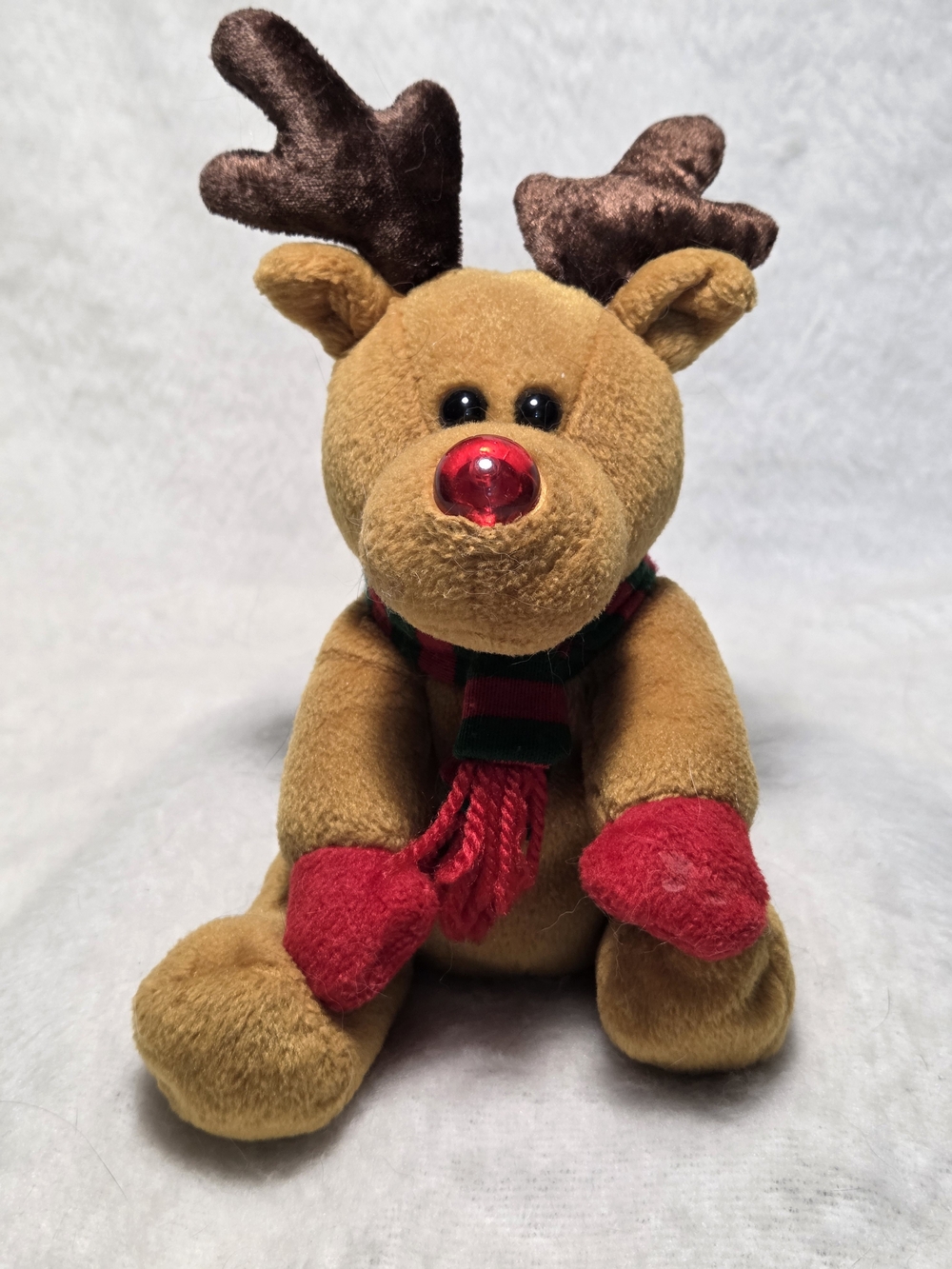 TWINKLES Sears Brown Plush Christmas Reindeer with Red Nose and Red Mittens